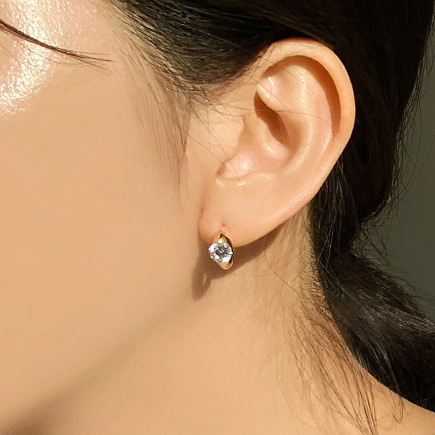 Minimalist Silver Ear Studs with Zircon Inlay in Geometric Letter Shape, 925 Sterling Silver Hypoallergenic Earrings