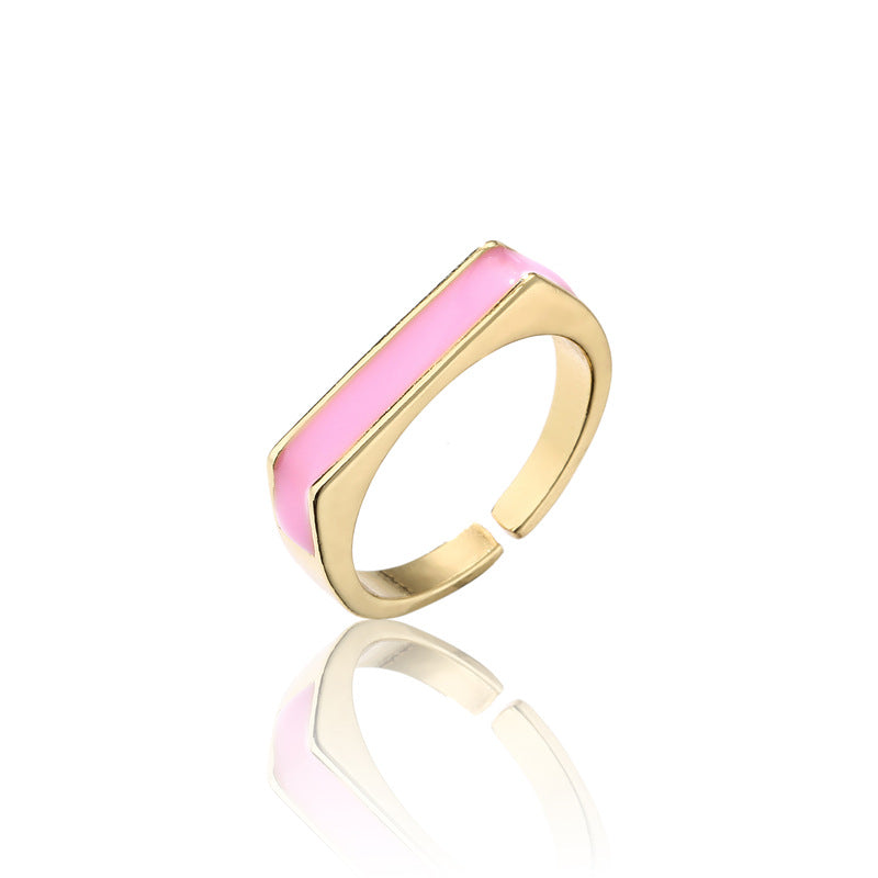 Geometric Drip Oil Gold Plated Brass Ring for Women