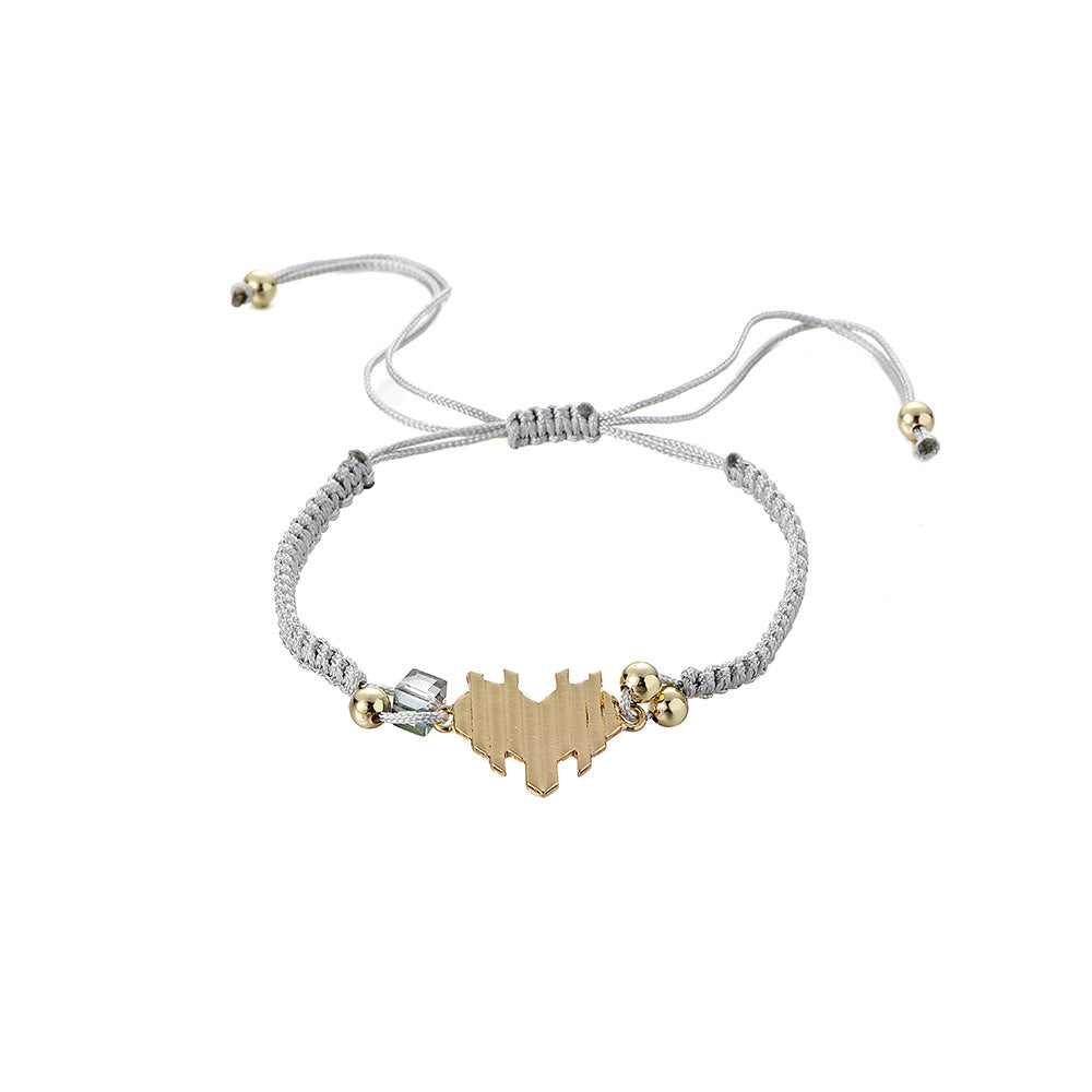 Handmade Woven Heart Bracelet with Gemstone Inlay Adjustable Red Cord