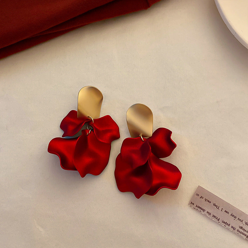 Elegant Geometric Dangle Stud Earrings for Women with Red Tassels, Alloy Base and Gold Plated Finish