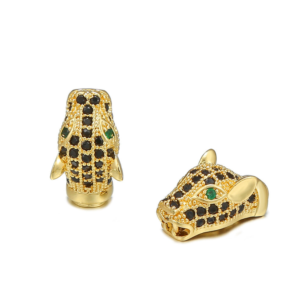 Creative Cartoon Leopard Head Micro-Paved Cubic Zirconia Brass Bead Charm