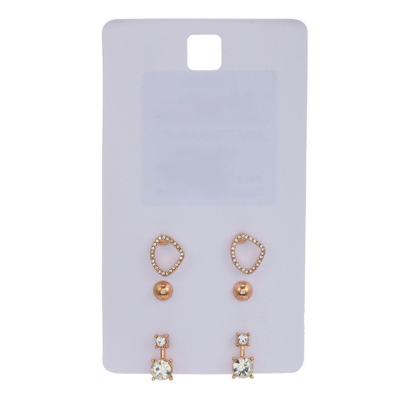 Minimalist Rose Gold Plated Geometric Alloy Earrings with Micro-inlaid White Crystal