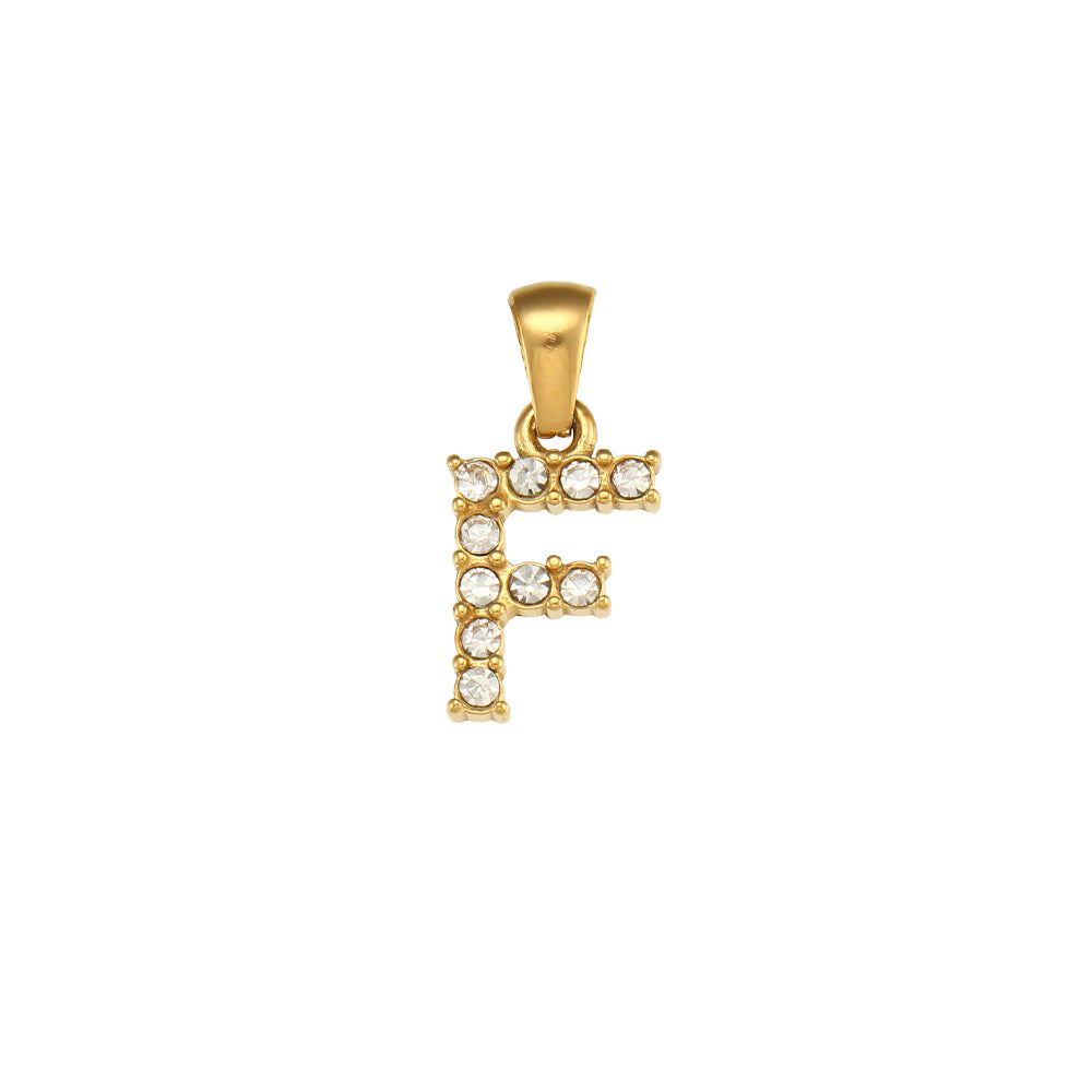 Minimalist Letter Pendant Necklace Stainless Steel with 18K Gold Plating Micro-Pave Zirconia and Pearl Accents