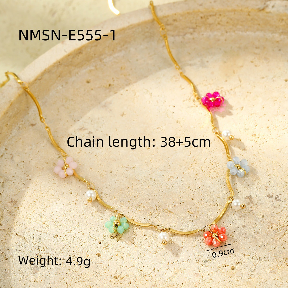 Collana alla clavicola floreale di tendenza con ciondolo geometrico in acciaio inossidabile con finitura galvanica per donna