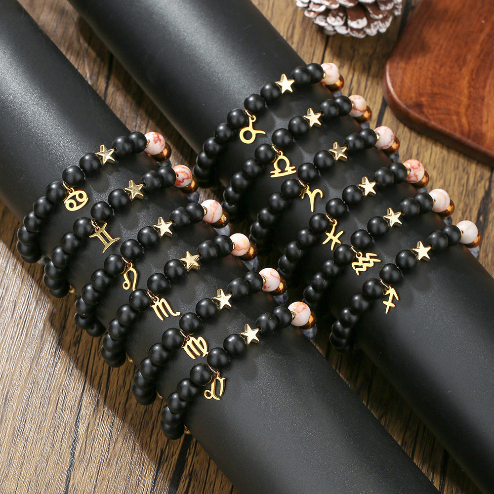 Constellation Geometric Stainless Steel and Alloy Beaded Bracelet with Natural Gemstone for Unisex