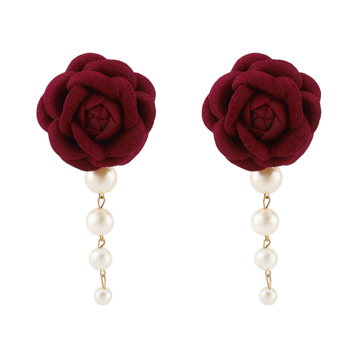 Dulces pendientes de gota con perlas y flores de tela de moda minimalista de verano para mujer