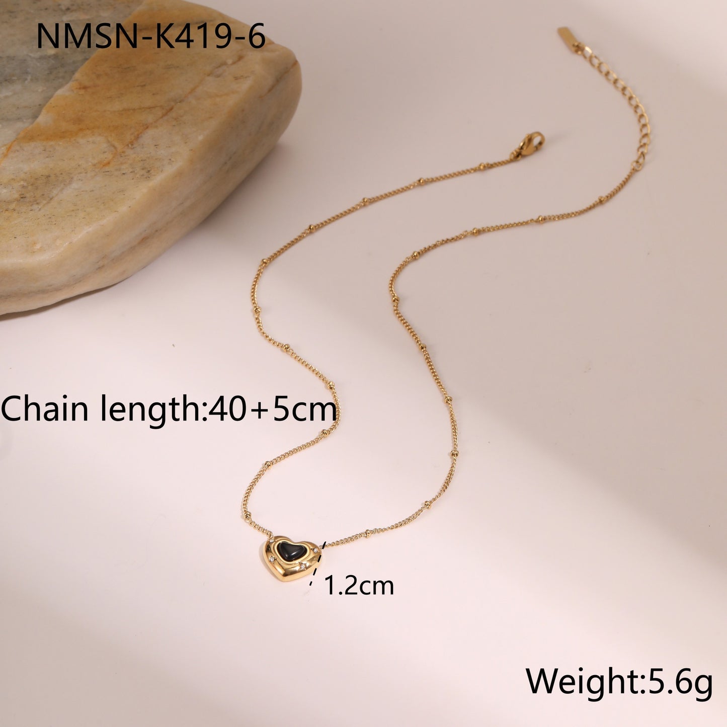 Fashionable Heart-Shaped Natural Stone Pendant Necklace in Titanium Steel with Plated Finish for Women