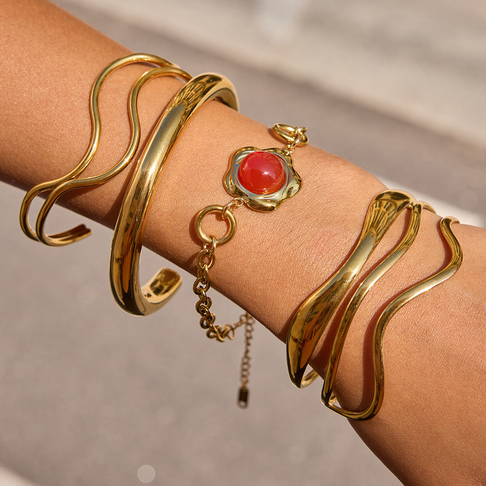 Pulsera de acero inoxidable con baño de oro de 18 quilates de diseño geométrico minimalista de lujo para mujer