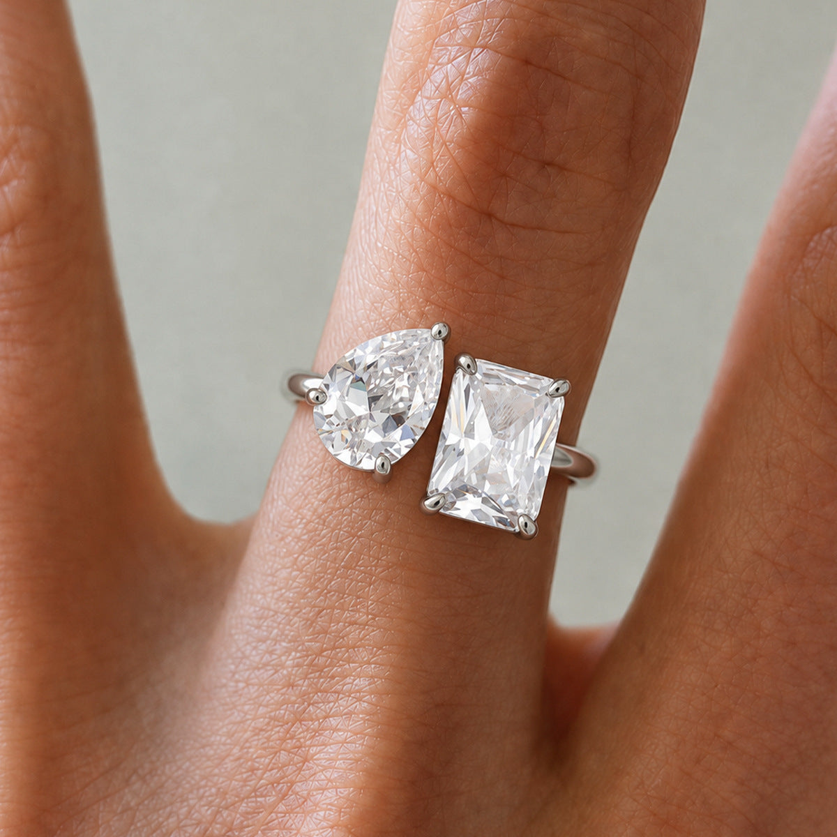 Fashion Geometric Teardrop Cubic Zirconia Brass Plated Ring for Women