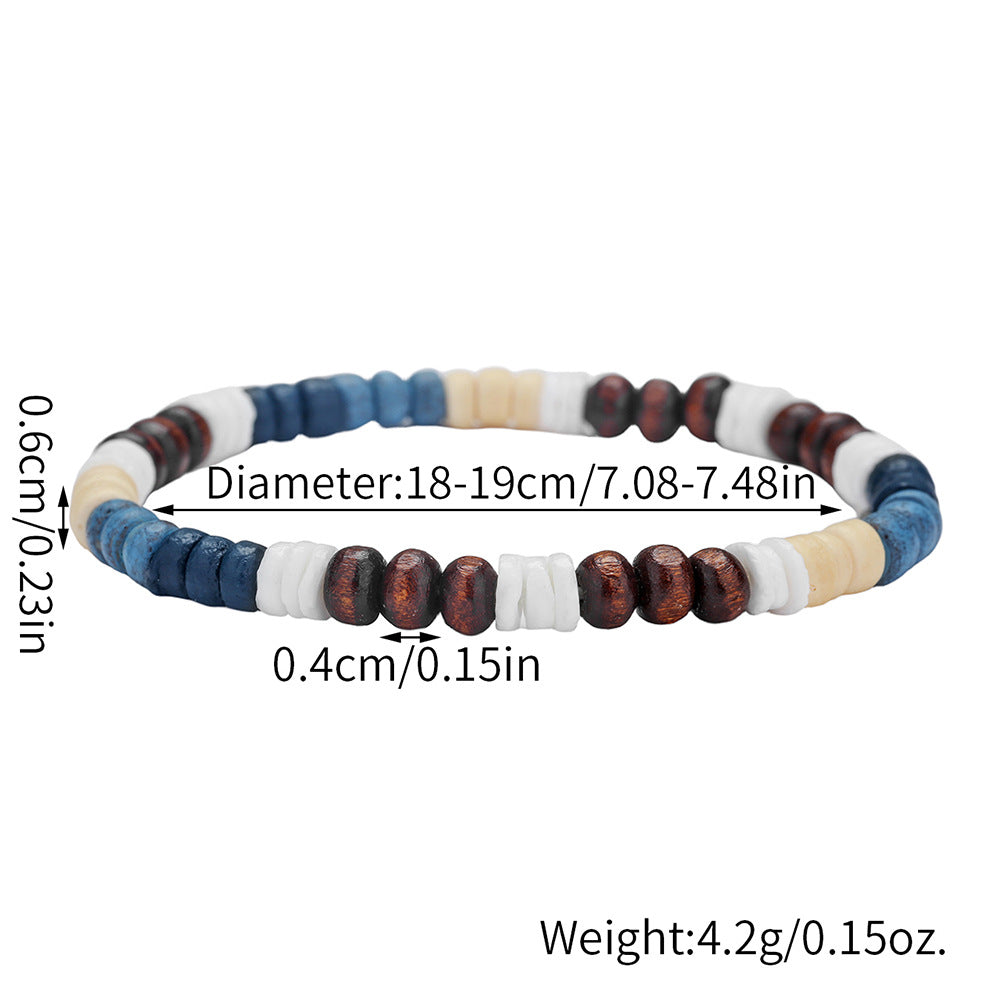 Bohemian Geometric Handmade Wood Coconut Shell and Shell Bead Bracelet for Unisex