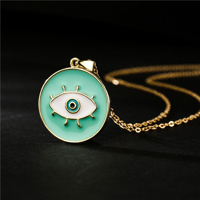Collana Girocollo con Ciondolo Occhio di Allah Geometrico Minimalista da Donna in Rame con Incassatura Micro-Pavé su Catena a O
