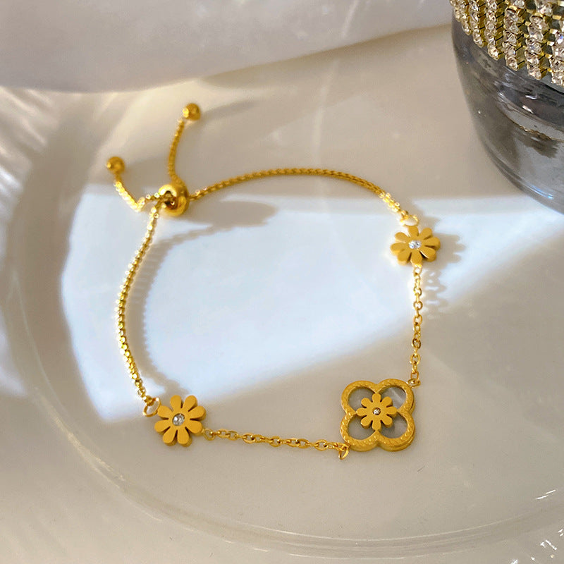 Sweet Elegant Geometric Floral Plated Titanium Steel Bracelet