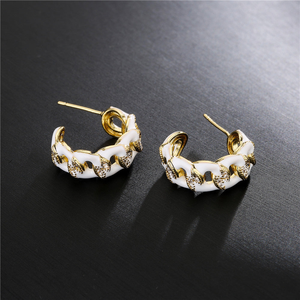 Colorful Drip Oil Gold Plated Brass Geometric Earrings with Cubic Zirconia