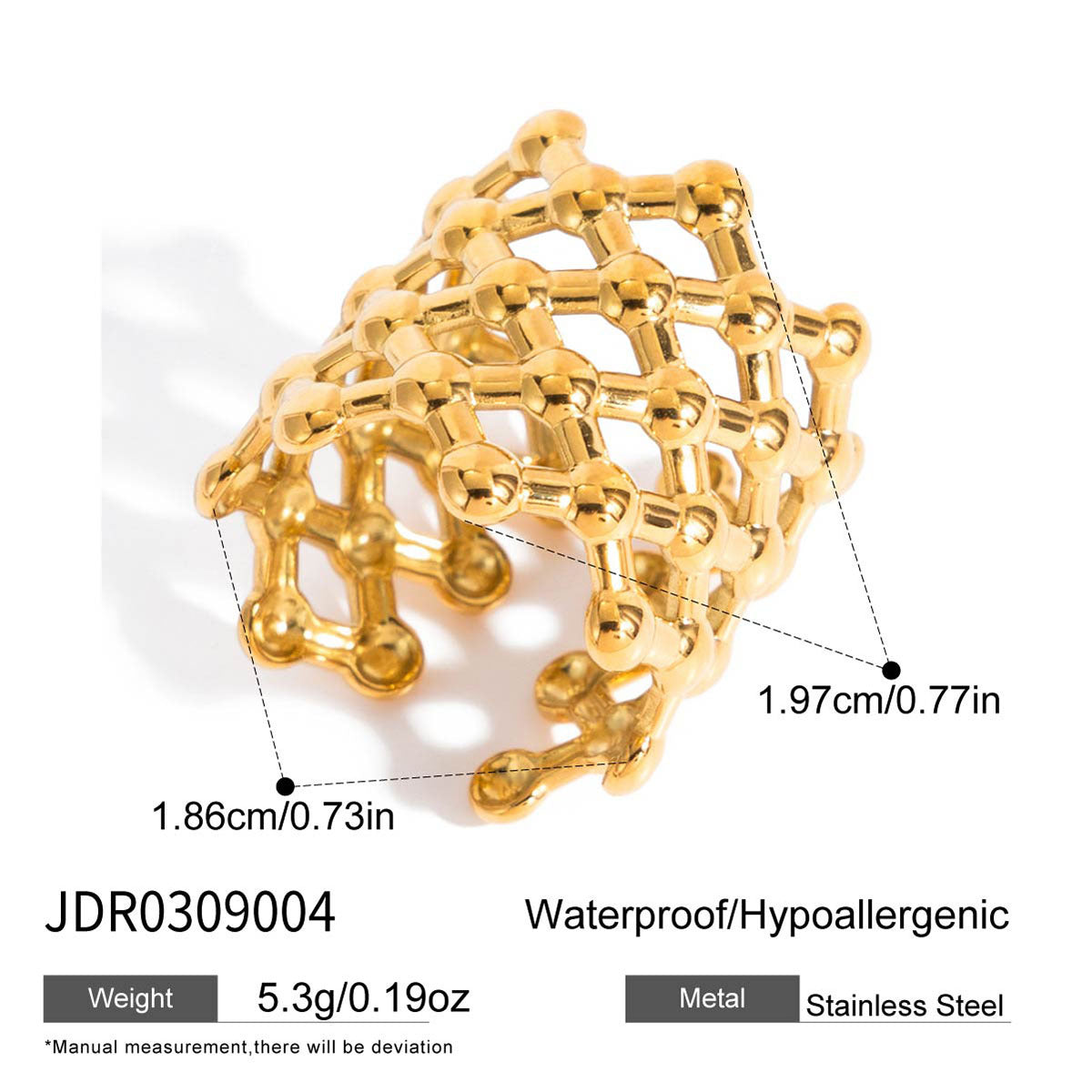 Anello da Donna Minimalista Geometrico in Acciaio Inossidabile con Finitura Placcata, Fascia Regolabile Stile Lusso