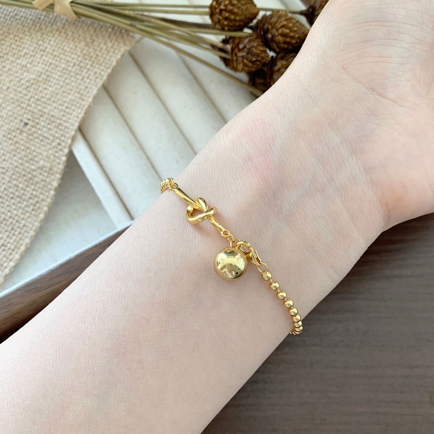 Minimalist 925 Sterling Silver Geometric Heart Knot Beaded Bracelet