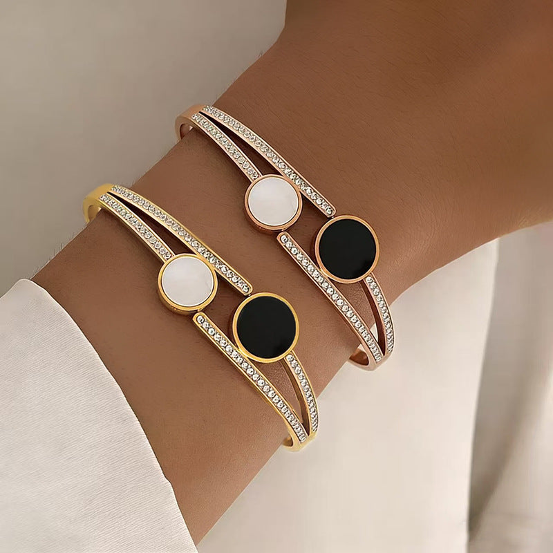 Black and White Geometric Cross Titanium Steel Bracelet