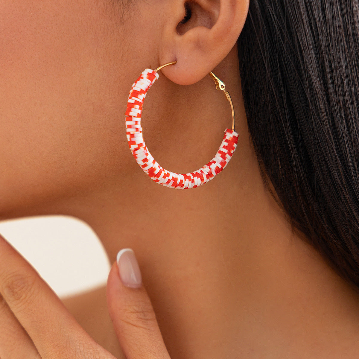 Hand-Painted Geometric Resin Earrings Set with Christmas Bell Charms for Women
