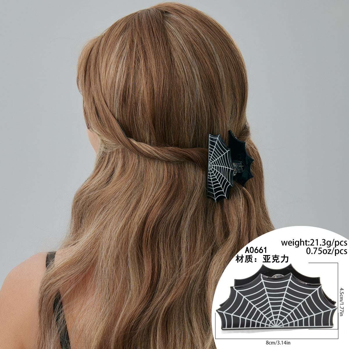 Artiglio per capelli in acrilico a tema zucca e fantasma di Halloween, con finitura galvanizzata, per donna