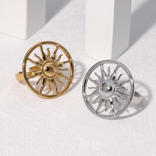 Anello Minimalista in Acciaio Inossidabile a Forma di Sole con Placcatura in Oro da Donna, Accessorio di Lusso Geometico Stile Aperto