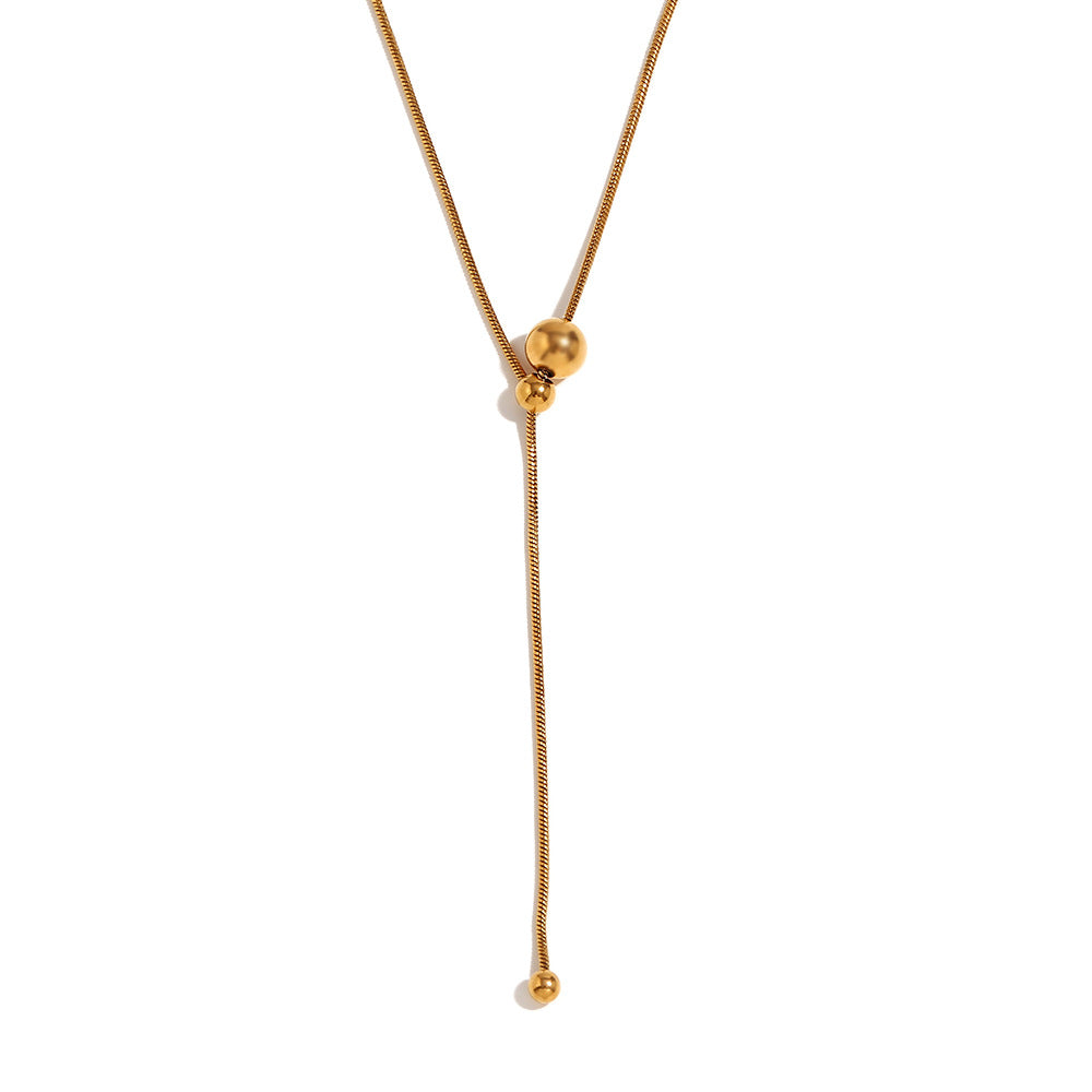 Fashion Minimalist Y-Shape Snake Chain Necklace with Bead Stainless Steel 18K Gold Plated