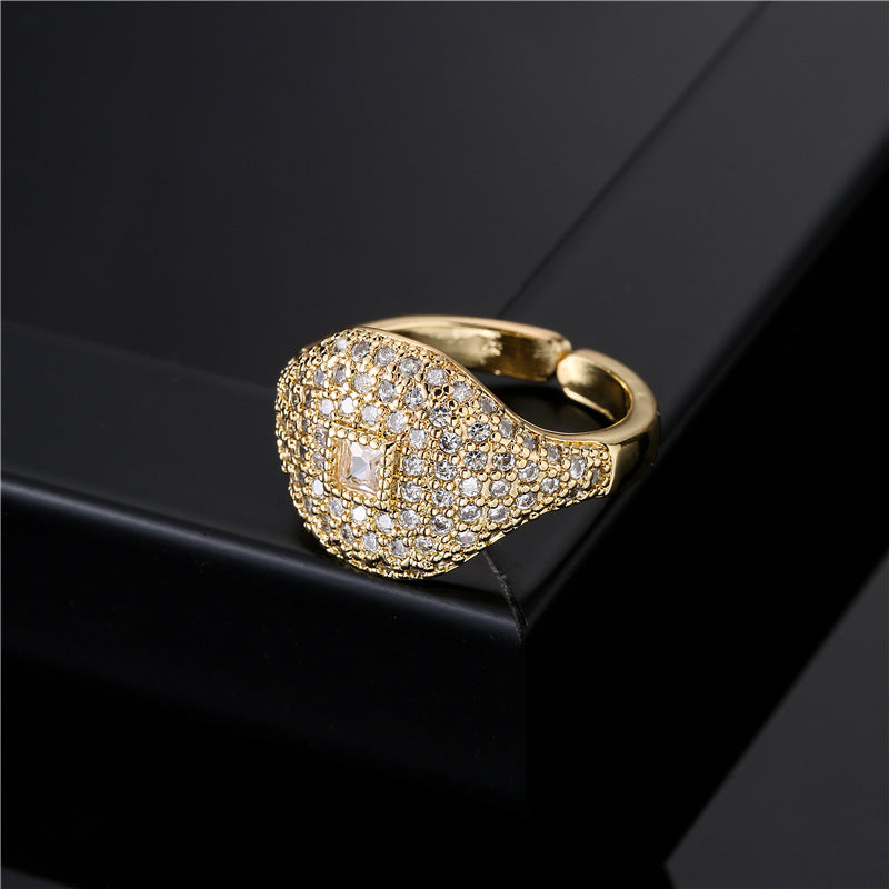 Geometric Gold Plated Brass Micro-Pave Cubic Zirconia Open Ring for Women