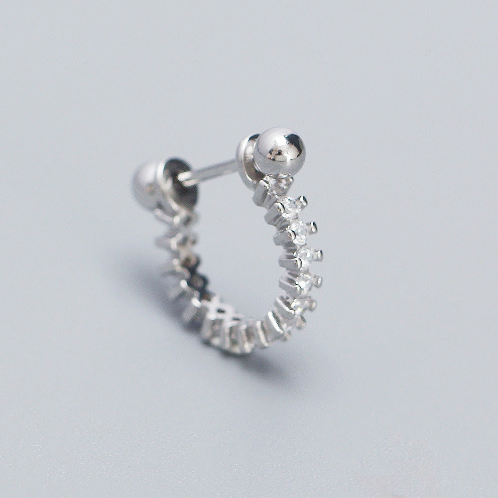 Orecchino a polsino geometrico "Sweet-Edgy" in argento sterling S925 con intarsio di zirconi scintillanti per piercing all'elice o alla conca