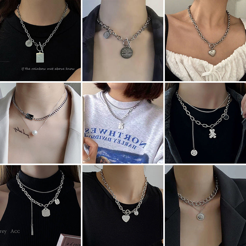 Collana Punk Minimalista Dolce Cuore Geometrico in Acciaio Inossidabile con Catena Irregolare