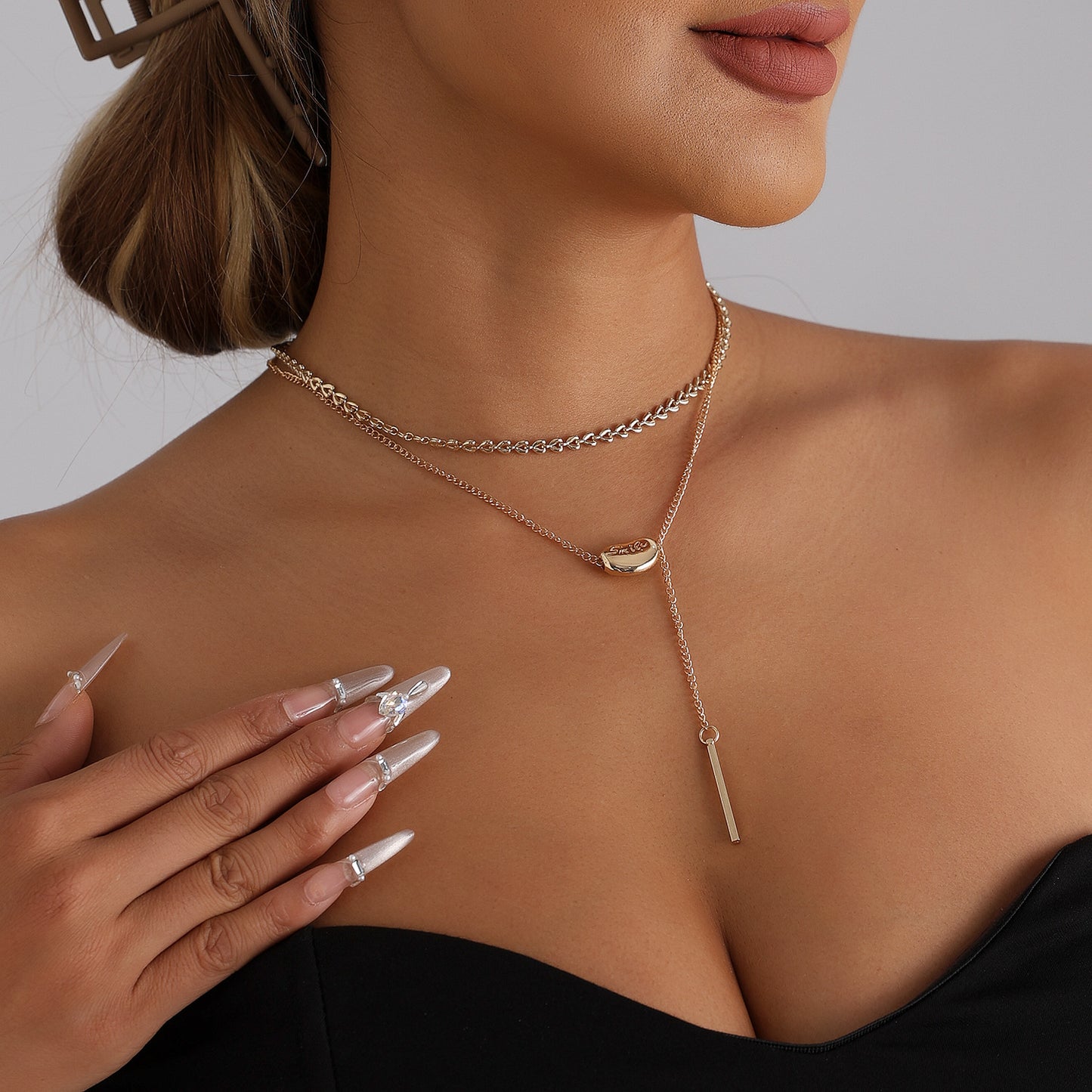 Vintage Geometric Heart Smile Letter Alloy Pendant Necklace for Women