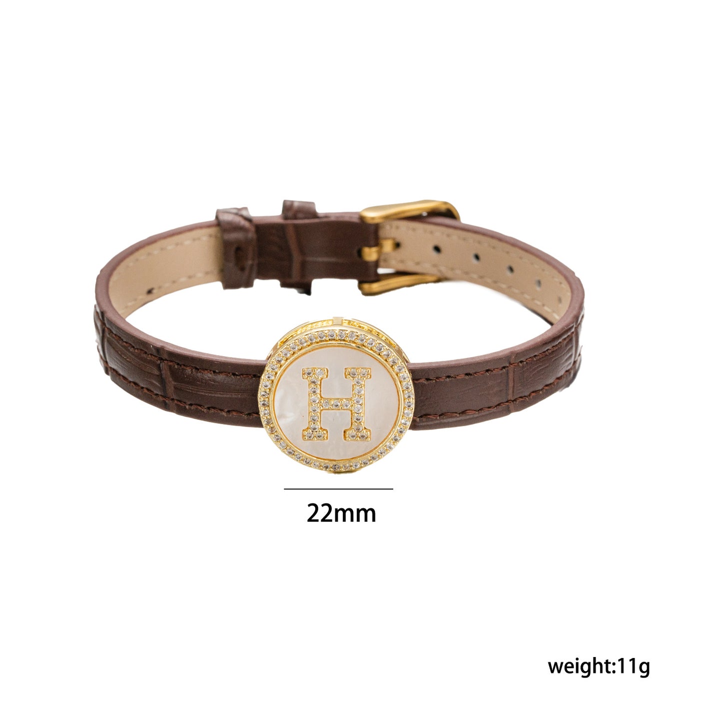 Pulsera de puño redonda chapada en oro de acero inoxidable minimalista con correa de cuero genuino para hombres y mujeres