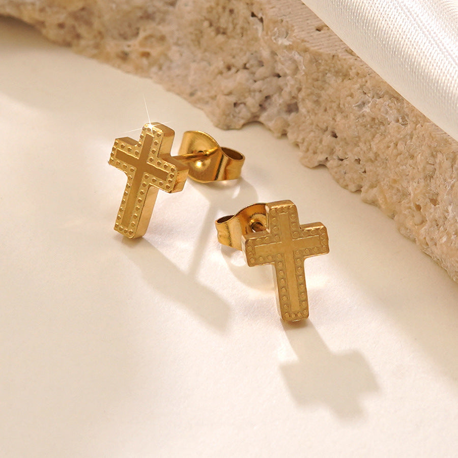 Vintage Elegant Gold Plated Stainless Steel Cross Necklace Set