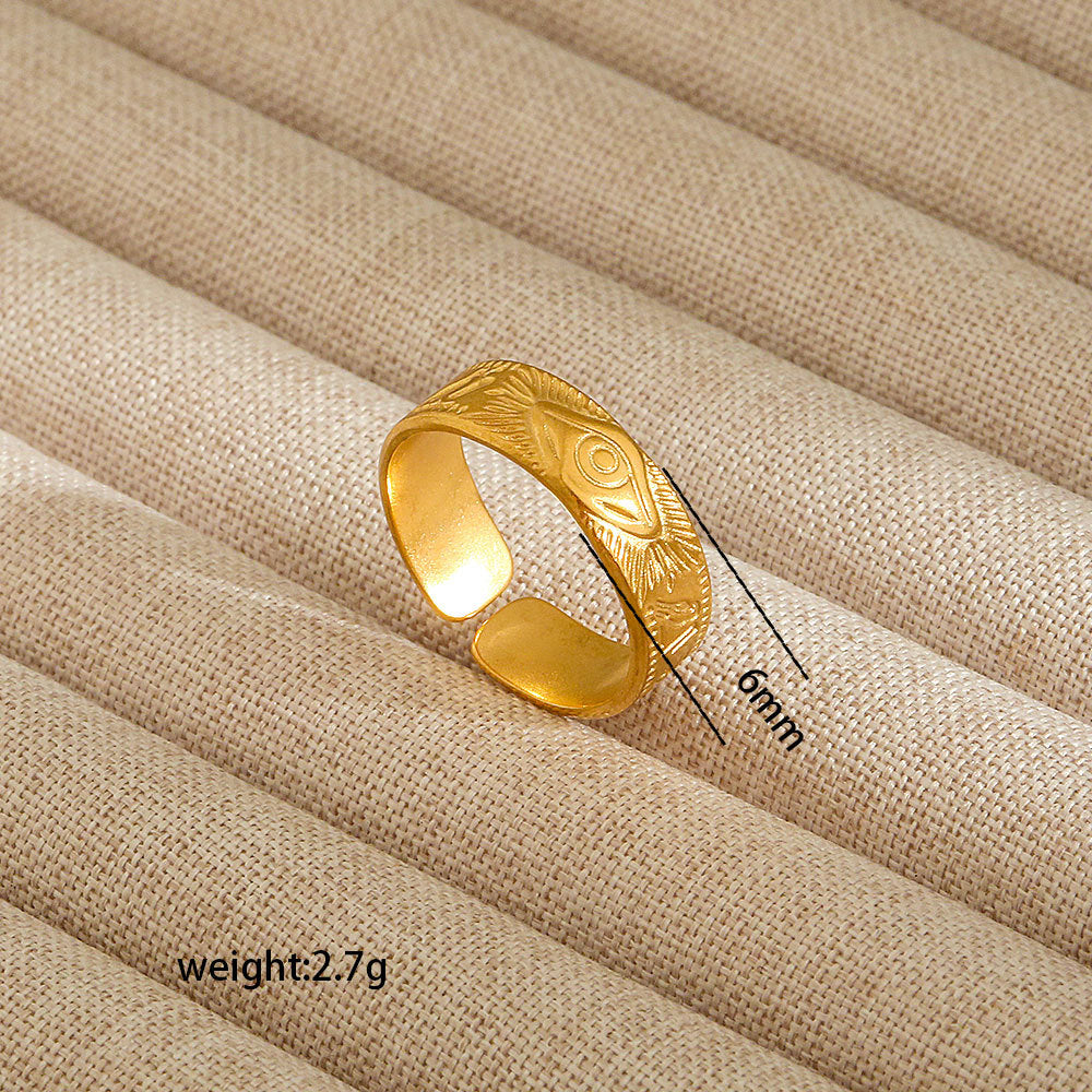 Anello aperto da donna in acciaio al titanio con forma geometrica e a cuore, stile INS, con finitura placcata