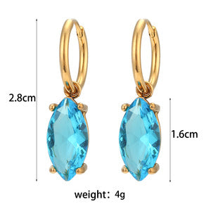 Fashionable Geometric Stainless Steel Earrings with 18K Gold Plating and Micro-Paved Colored Zircon for Women