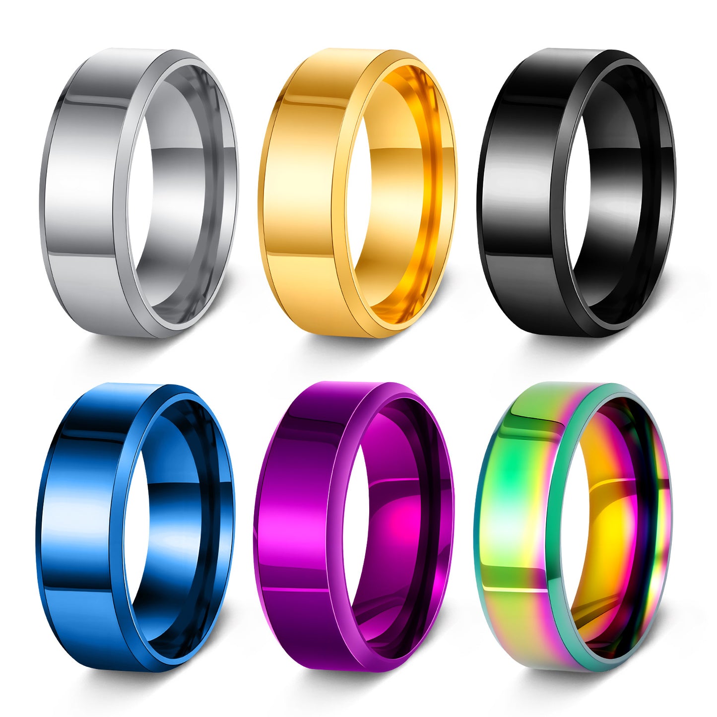 Minimalist 8MM Polished Plated Stainless Steel Ring Unisex Wedding Band