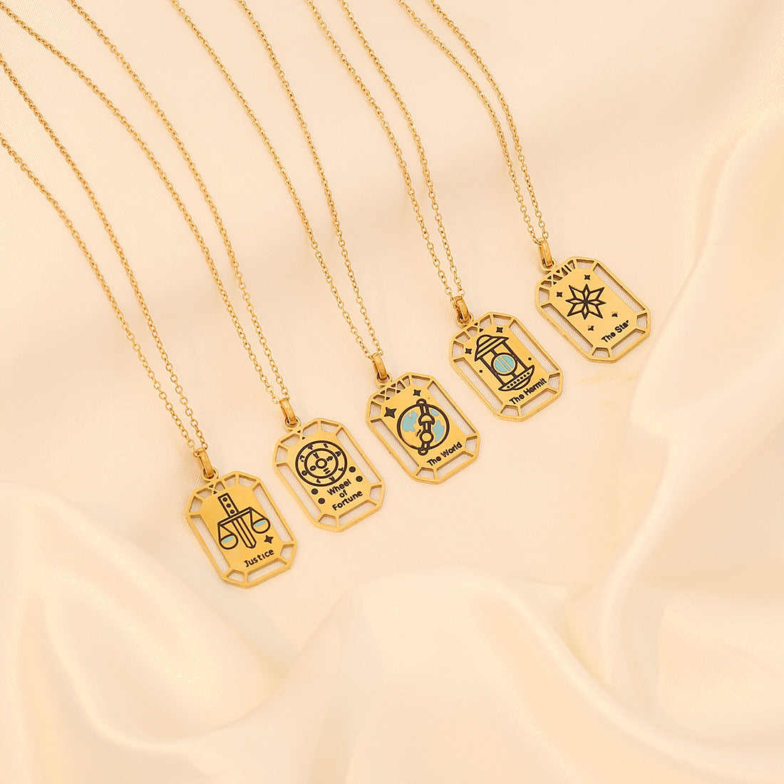 Personalized Tarot Pendant Necklace in Geometric Square Shape with Stainless Steel Construction and Electroplated Finish for Women