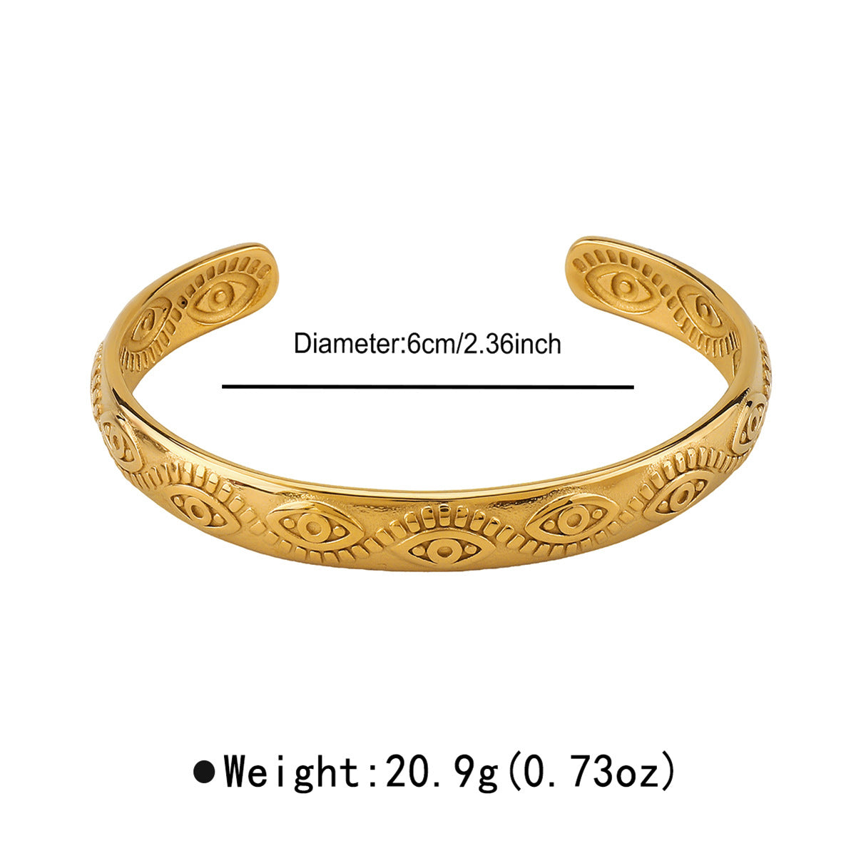 Pulsera de acero inoxidable para mujer con grabado geométrico de ojo, estilo vintage francés y baño de oro de 14 quilates