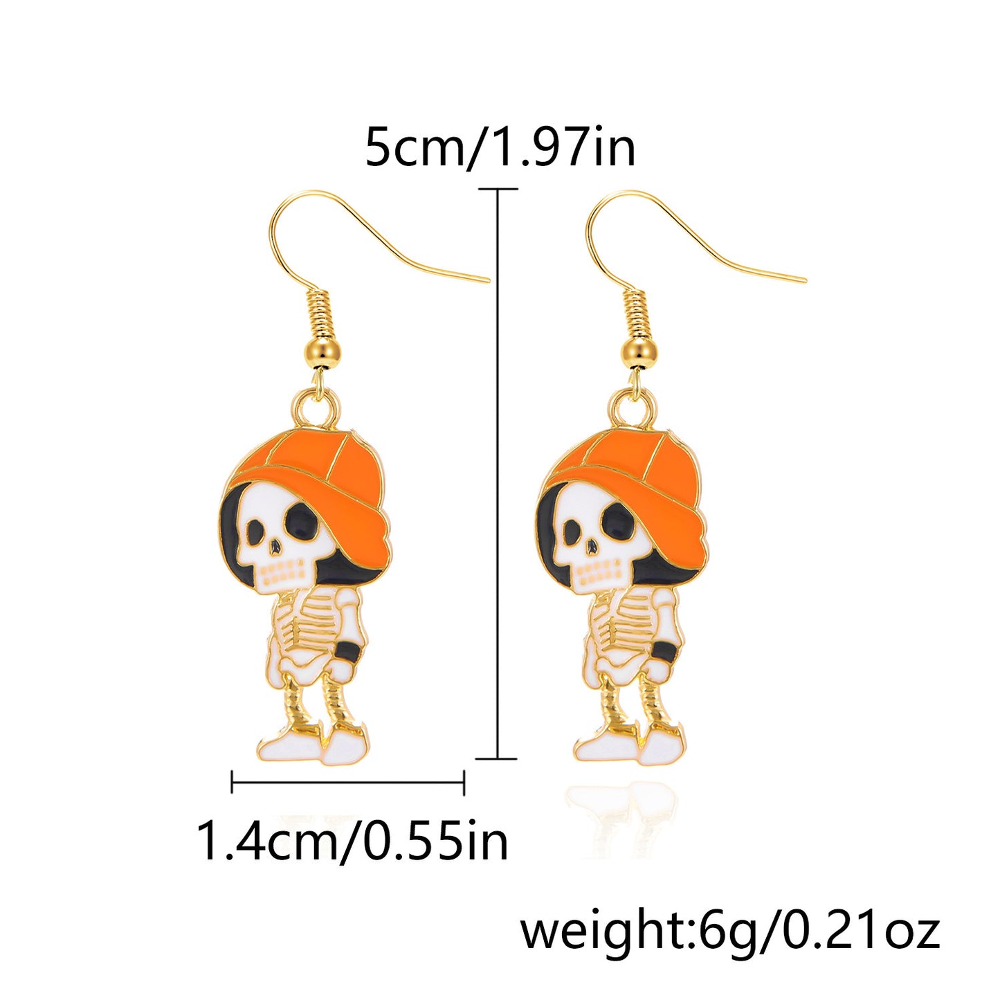 Pendientes de Calavera y Calabaza de Halloween a la Moda con Ganchos de Aleación Bañados en Oro para Mujer
