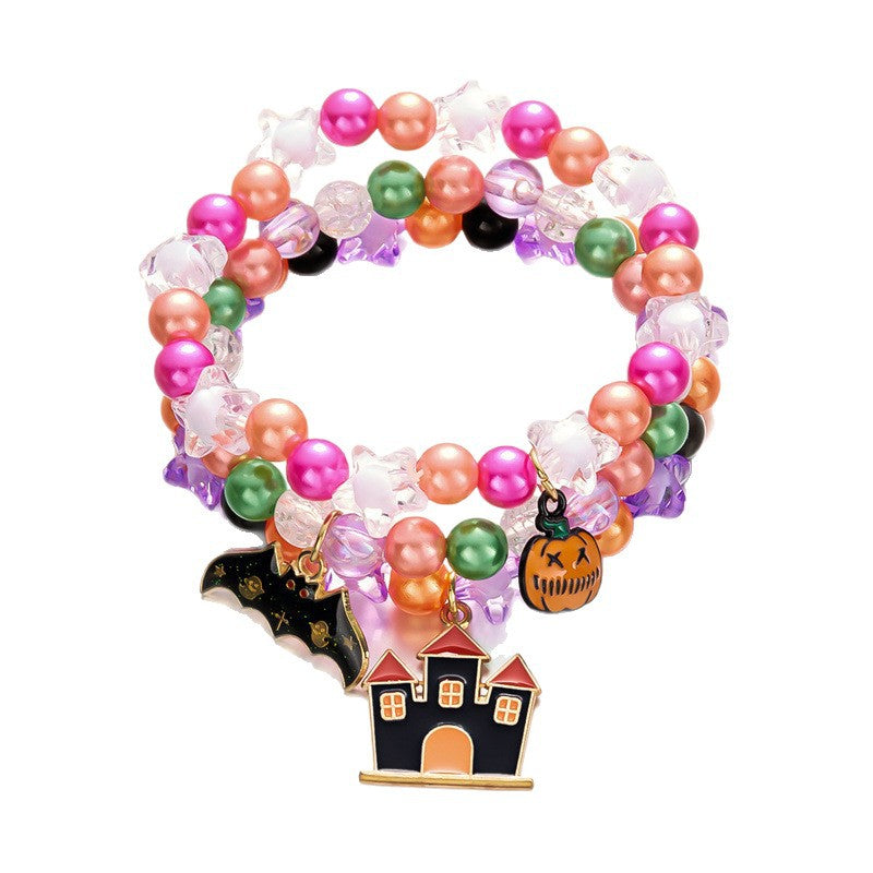 Colorful Resin Crystal Geometric Charm Stretch Bracelet Set with Holiday Elements