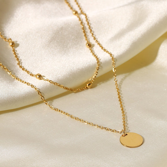 Collana da donna con pendente rotondo geometrico a doppio strato placcato oro 18K in acciaio inossidabile