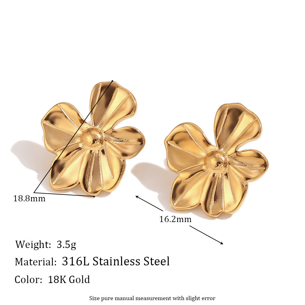 Vintage Floral Stainless Steel Earrings with 18K Gold Plating for Women