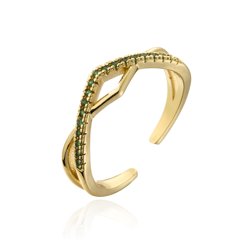 Anello Aperto Geometrico Stile Ins Placcato Oro 18K Rame Micro Pavé Zircone Gioielli Moda Donna