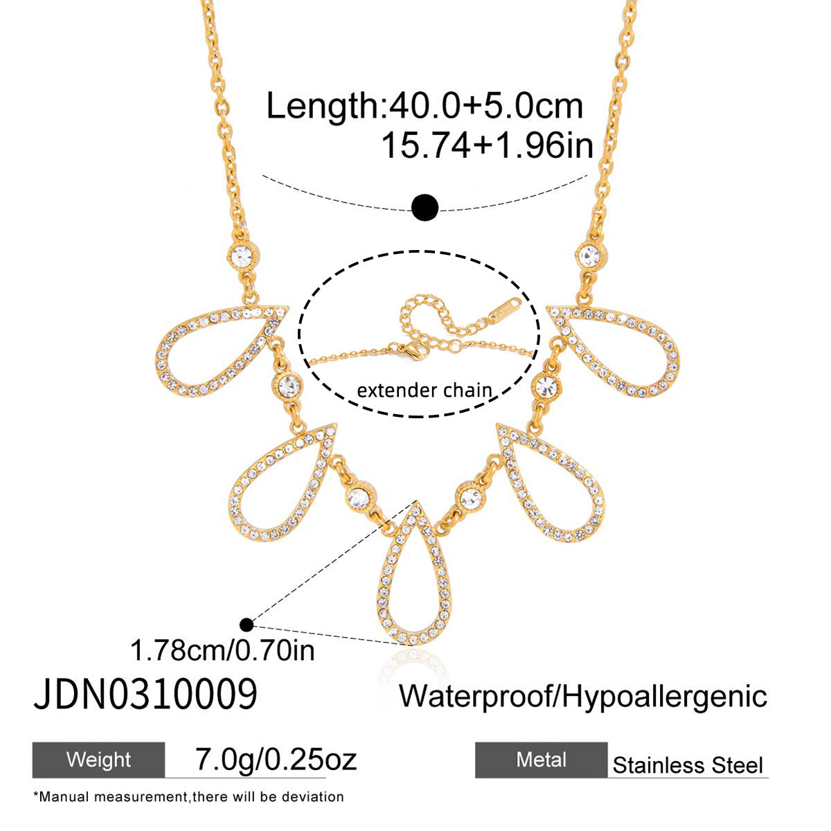 Minimalist 18K Gold Plated Geometric Teardrop Stainless Steel Necklace for Women