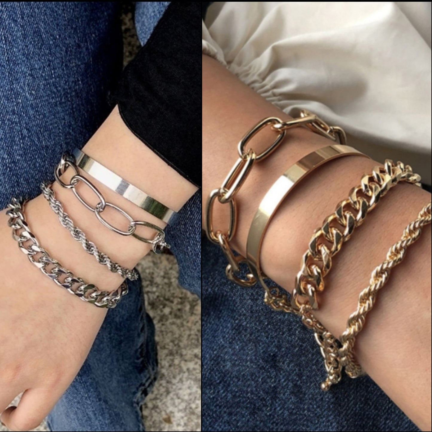 Punk Geometric Alloy Bracelet Set with Plating Finish for Women Vintage-Inspired Stackable Hand Jewelry