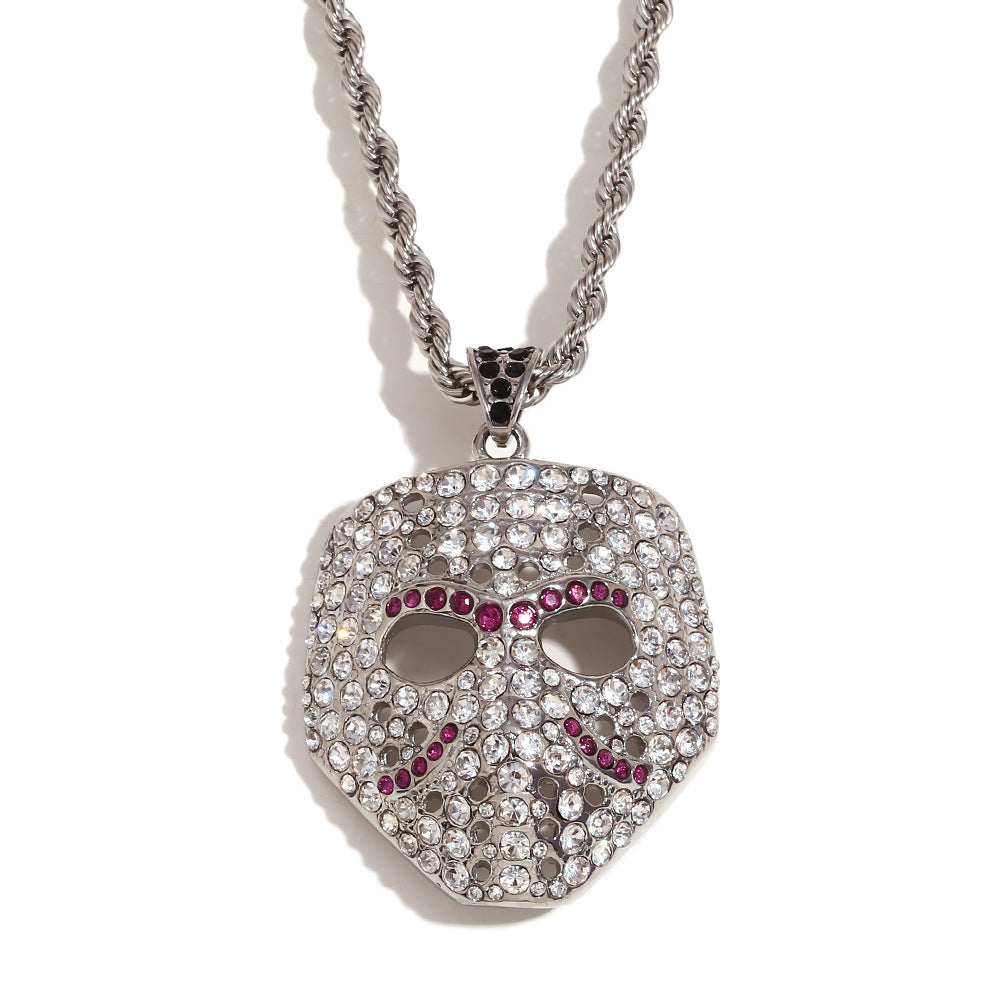 Collar con colgante de calavera minimalista para hombre de acero inoxidable con baño de oro de 18K y incrustaciones de pedrería en cadena de cable retorcido