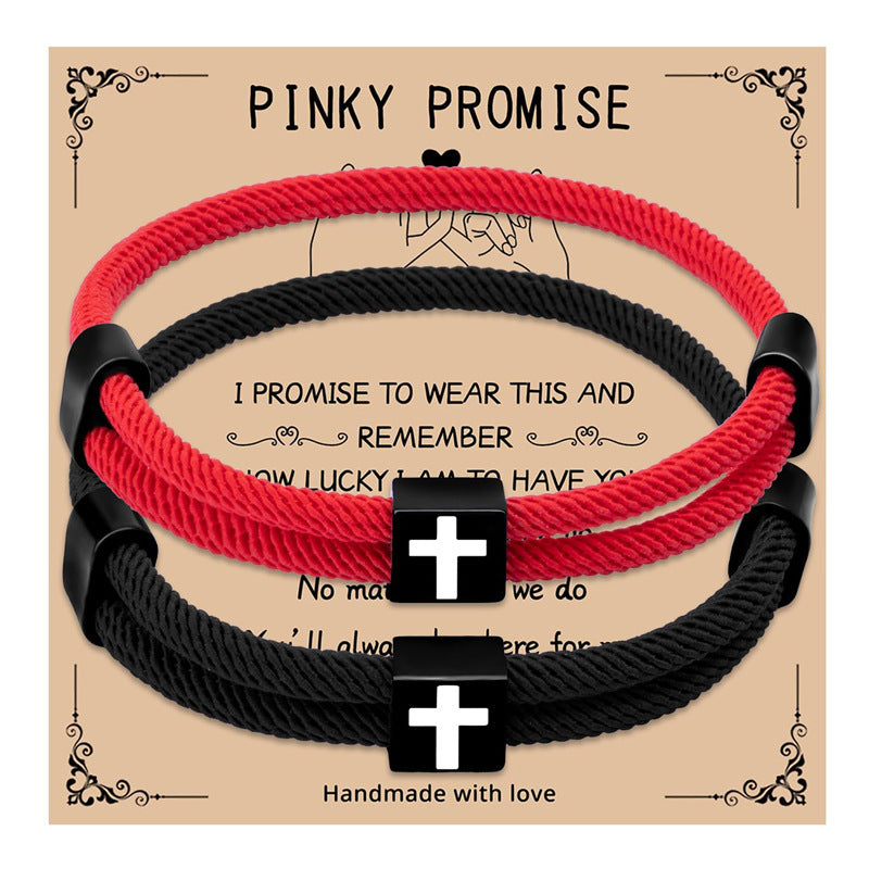 Casual Unisex Alloy Cross Bracelet Set Handmade Adjustable Cord