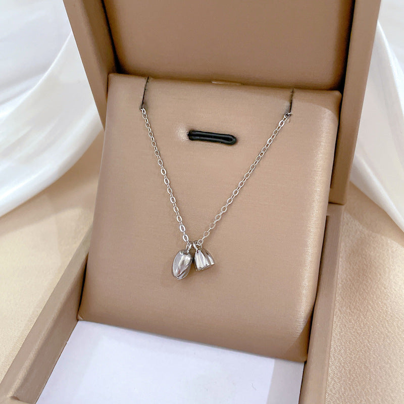 Minimalist Lotus and Penglai Geometric Pendant Necklace in Titanium Steel with Gold Plating for Women and Men