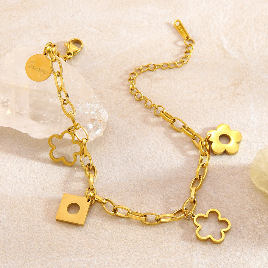 Sweet Minimalist Floral Plated Stainless Steel Paperclip Bracelet for Women