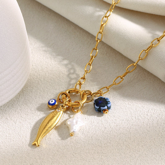Collar con colgante de acero inoxidable minimalista con forma de animal, con baño de oro de 18 quilates en cadena tipo O para mujer