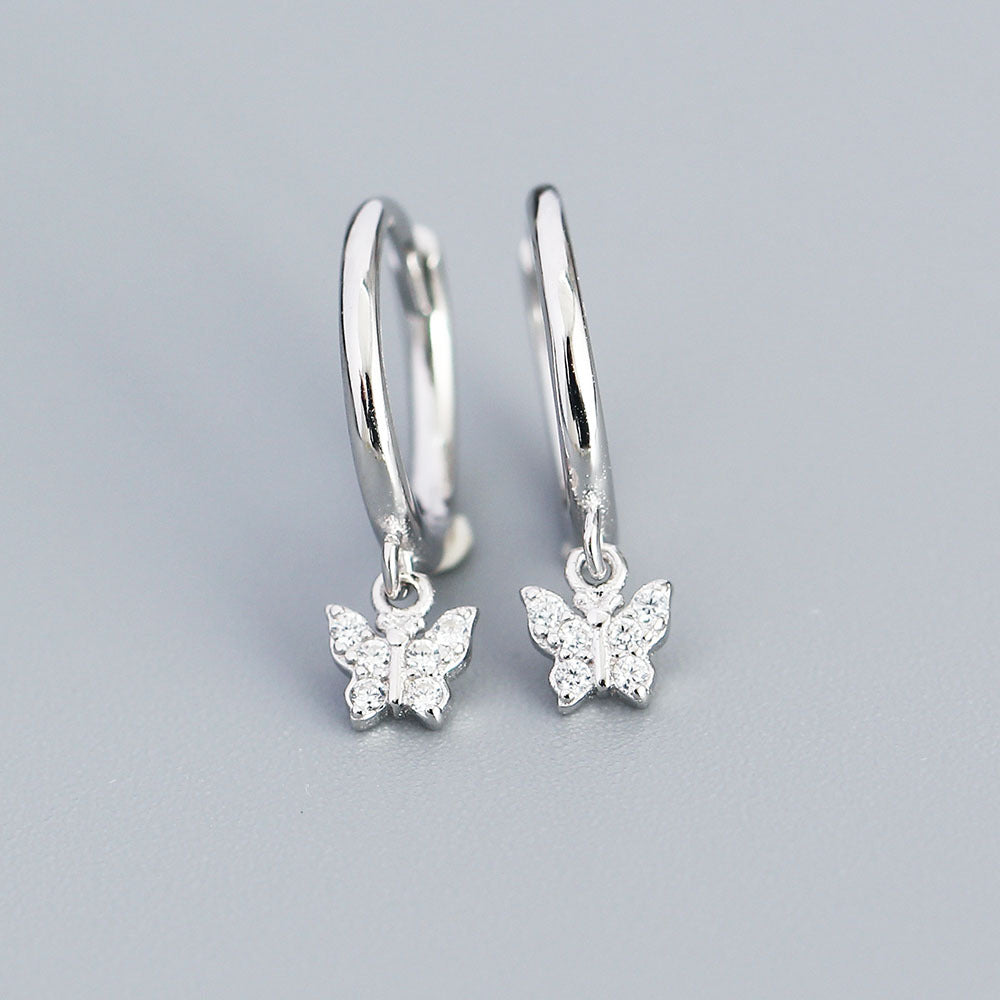 Minimalist Butterfly-Shaped S925 Sterling Silver Stud Earrings with Rhinestone Inlay for Women
