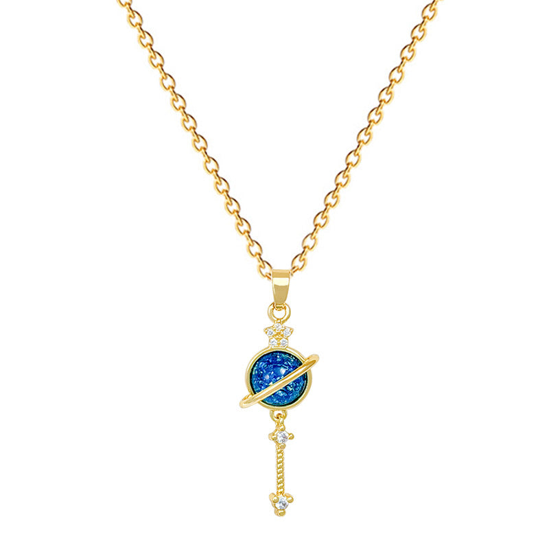 Sweet Minimalist Geometric Moon Star Rhinestone Titanium Steel Necklace for Unisex