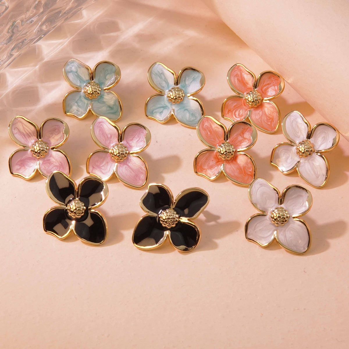 Vintage Sweet Floral Drip Oil Titanium Steel Earrings for Women